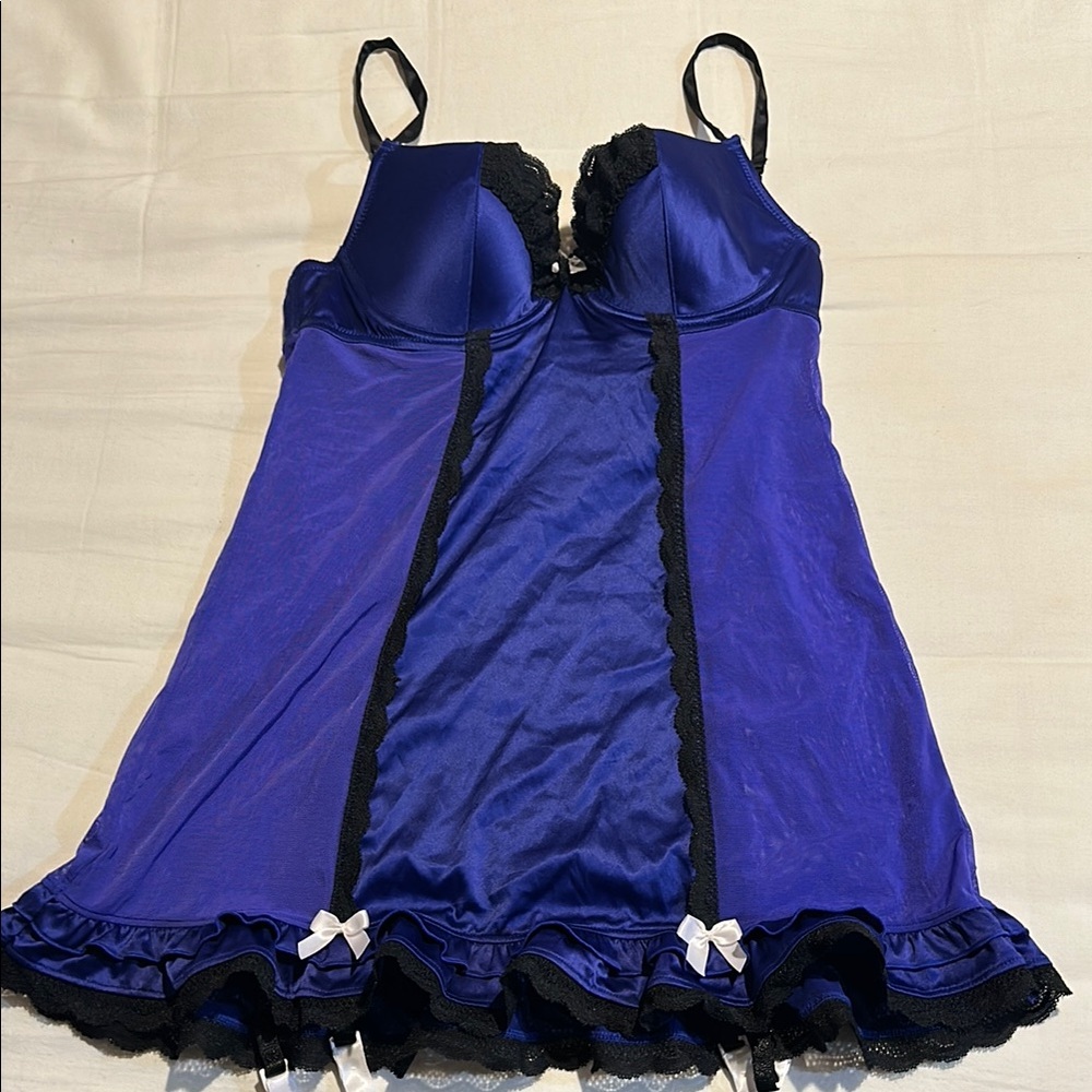 Elegant Blue and Black Lingerie Chemise